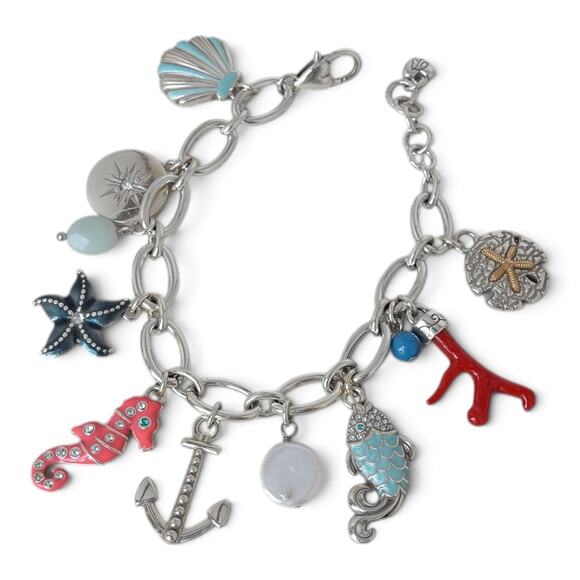 Brighton Jewelry - Brighton Under The Sea Charm Bracelet Seahorse Anchor Amazonite Red Coral